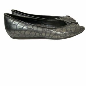 Donald J Pliner Ballet Flats Women's Metallic Gator M095 Pewter Peep Toe 9.5 M